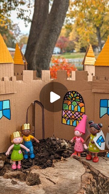 Jen Buchheit on Instagram: "Cardboard Castle with HABA 

We were kindly gifted the @habausa Little Friends Dolls and Eat-it-up Dragon Puppet! Mae and Rosie absolutely love this little world we built for their new favorite toys!

The dragon can "eat" small objects and make them disappear. We also made a few accessories for the little friends dolls to make them kings, queens, and knights living in this cardboard castle!

I can't wait to see what adventures are next for these dolls!

#kidcrafts #easycrafts #halloweencrafts #papercrafts #pretendplay #diyhalloween #habatoys" Cardboard Castle, Dragon Puppet, Holiday Toys, Cardboard House, Cardboard Art, Small Objects, Diy Cardboard, Diy Small, Cardboard Crafts