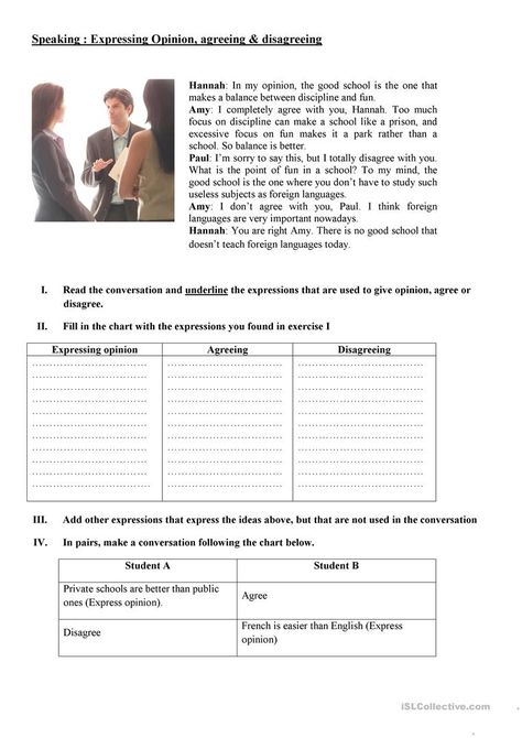 Speaking : Expressing Opinion, agreeing & disagreeing - English ESL Worksheets Expressing Opinion, Agreeing And Disagreeing, Kindergarten Counting, Speaking Activities Esl, Preposition Activities, Speaking Activities English, Word Puzzles For Kids, Speaking Activity, Esl Grammar