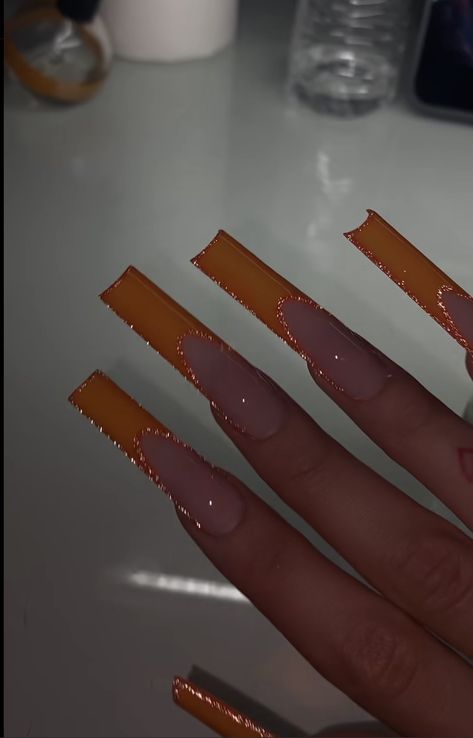 Fall Nails Orange, Orange Acrylic Nails, Tapered Square Nails, Punk Nails, Long Acrylic Nail Designs, Vintage Nails, Long Nail Designs, White Acrylic Nails, Dope Nail Designs