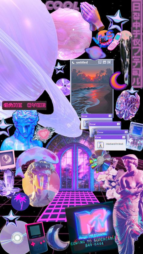 Vaporwave💿🩵🩷💜 #vibes #vaporwave #vaporwaveaesthetic #y2k Y2k Vaporwave, Y2k Zine, Purple Vaporwave Aesthetic, Purple Vaporwave, Rockstar Aesthetic Outfits, Vaporwave Text, Techno Girl, Futuristic Y2k, Vaporwave Music