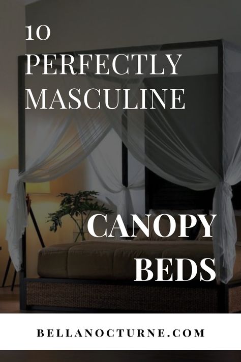 Mens Canopy Bed Ideas, Masculine Canopy Bed Ideas, Canopy Bed Ideas For Adults Diy, Diy Canopy Bed For Adults, Bed Canopy Dark, Masculine Canopy Bed, Moody Bedroom Canopy Bed, Diy Canopy Bed, Black Canape Bed