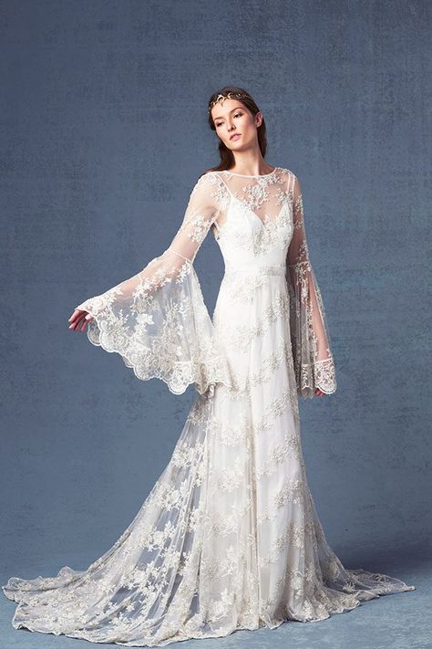 Odylyne The Ceremony : Star Crossed Lovers – Hello May Bell Sleeve Wedding Dress, Different Wedding Dresses, Wedding Gowns With Sleeves, Backless Wedding, Sleeve Wedding Dress, A Wedding Dress, Wedding Dress Trends, Fall Wedding Dresses, Backless Wedding Dress