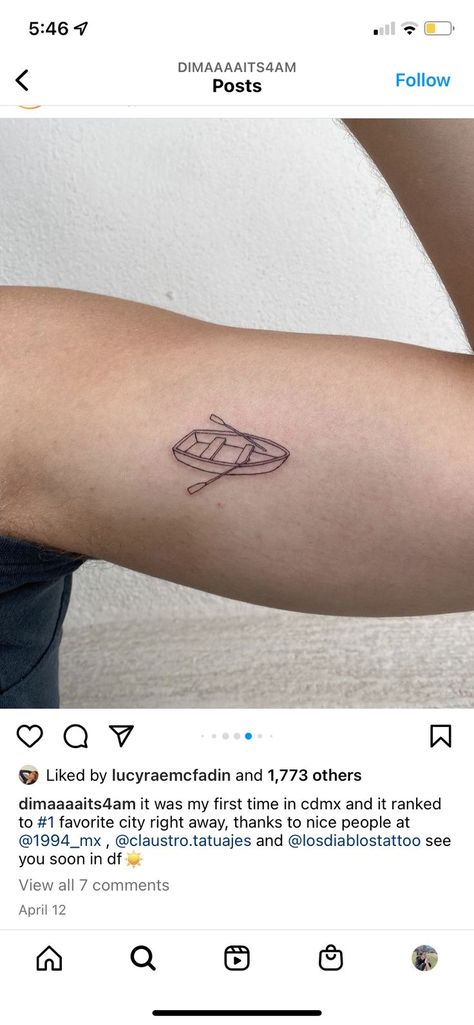 Row Boat Tattoo Simple, Life Boat Tattoo, Wooden Boat Tattoo, Tiny Fishing Tattoo, Boat Oar Tattoo, Boat Line Tattoo, Bass Boat Tattoo, Minimalist Fishing Tattoo, Sail Tattoo Small