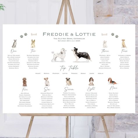 Wedding Shopping List | Our Favorite Etsy Pet Event Decor  #weddingpets #weddingdogs #weddingseatingchart #weddingdogs #weddingpetcake #weddingcake #weddingdecorideas #weddingpetideas Dog Themed Wedding, Wedding Shopping List, My Humans Are Getting Married, Pet Event, Table Assignments, Dog Table, Table Name Cards, Table Layout, Wedding Table Plan