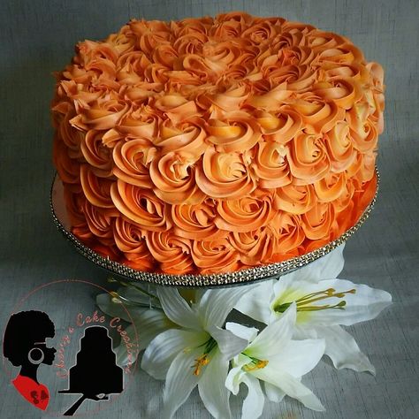 Gold Rosette Cake, Peach Rosette Cake, Simple Rosette Cake Design, Rosette Cake 2 Tier, 2 Tier Rosette Cake, Rosette Cakes, Orange Birthday Cake, Orange Birthday, Rosette Cake