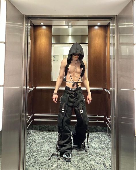 Subversive Aesthetic Men, Men’s Rave, Black Rave Outfits Men, Goth Rave Outfits Men, Rave Clothes Men, Black Outfits For Guys, Mens Rave Fashion, Subversive Fashion Men, Techno Rave Outfit Men