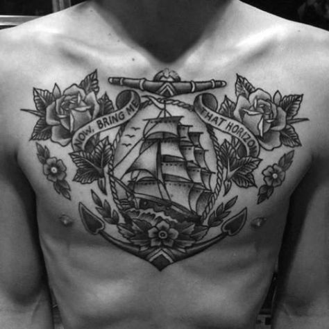 Anchor Chest Tattoo, Chest Tattoo Designs For Men, Cross Tattoos For Men, Tradition Tattoo, Traditional Viking Tattoos, Nautical Ideas, American Traditional Tattoos, Sailor Tattoos, Sailor Jerry Tattoos