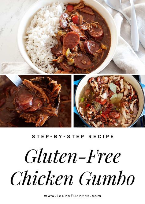 Everything you need to know about making gluten-free chicken gumbo, including a roux, how to thicken, and add flavor, inside this post. Gluten Free Roux Gumbo, Gluten Free Roux Recipe, Gluten Free Gumbo Recipe, Gluten Free Gumbo, Gluten Free New Orleans, Recipe For Gumbo, Gluten Free Roux, Gumbo Roux, New Orleans Gumbo