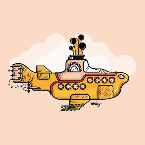 Yellow Submarine Submarine Drawing, Yellow Submarine Art, Beatles Pictures, Viking Ship, Yellow Submarine, Marine Animals, Illustrations And Posters, Good Old, Music Bands