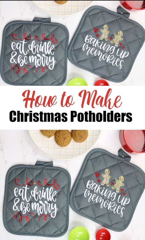 Christmas Potholders, Cricut Christmas Ideas, Diy Christmas Gifts For Family, Idee Cricut, Christmas Gifts To Make, A Gift Basket, Cheap Christmas Gifts, Easy Christmas Gifts, Love Plus