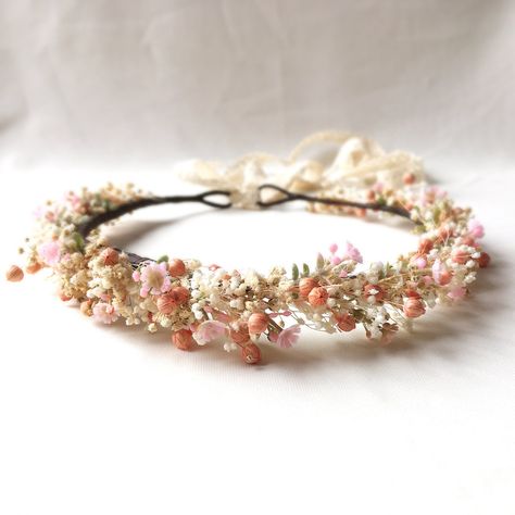 Boho Floral Crown Wedding, Wildflower Crown, Baby Breath Flower Crown, Floral Crown Wedding, Pink Flower Crown, Crown Pink, Orange Wedding Flowers, Breath Flowers, Boho Flower Crown