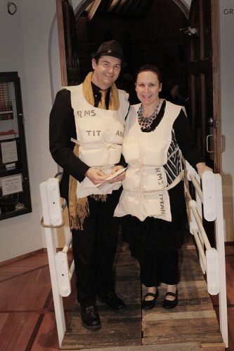 A Titanic party.  The invitation did say, 'Life jackets not essential' but some people like to be prepared. Titanic Life Jacket, Titanic Themed Party, Dinner Soiree, Titanic Birthday, Titanic Party, Titanic Costume, Food Spicy, Gala Themes, Titanic History