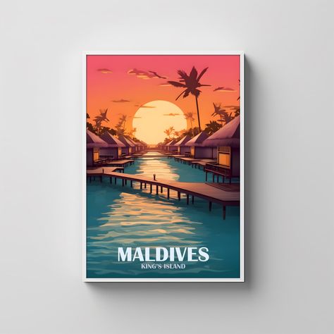 Maldives Diving, Maldives Poster, Maldives Aesthetic, Natural Sunset, Travel Cities, Art Island, Tropical Poster, Kings Island, Water Villa