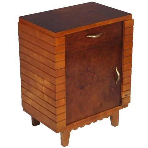 Gio Ponti - Art Deco Manner Bedside Table Nightstand Italian Mid-Century Modern Walnut, Burl Art Deco Nightstand, Mid Century Modern Art Deco, 1950s Art, Mid Century Nightstand, Artistic Furniture, Walnut Nightstand, Bedside Tables Nightstands, Walnut Burl, Italian Mid Century Modern