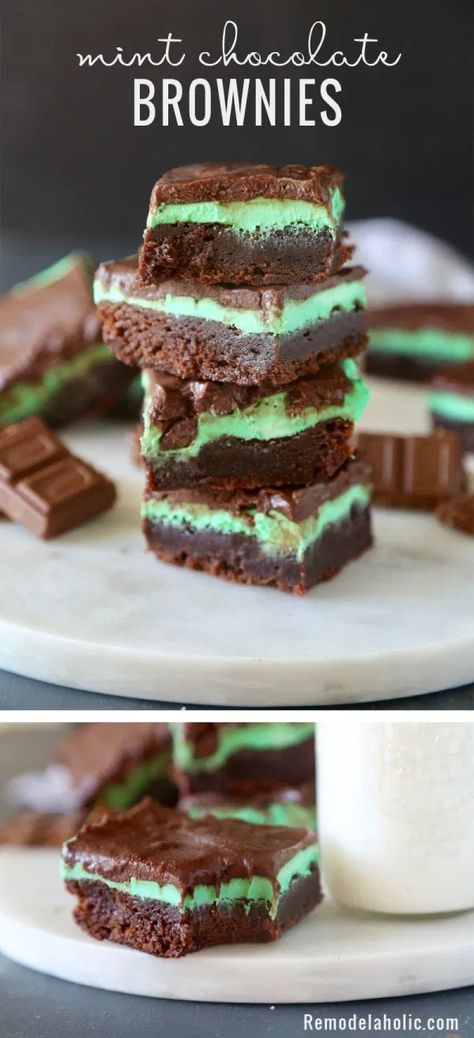 Remodelaholic | Mint Chocolate Brownies Regular Brownies, Blondies Recipes, Mint Chocolate Brownies, Chocolate Brownies Recipe, Chocolate Mint Brownies, Brownie Ideas, Microwave Dessert, Dark Chocolate Mint, Never Say No