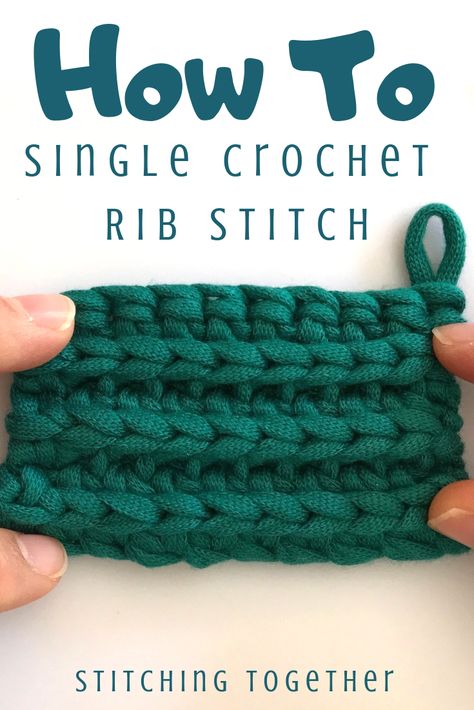 Learn how to single crochet rib stitch with the step by step photo tutorial. The sc rib stitch is great for hats or mittens and creates beautiful texture. Crochet Rib Stitch, How To Single Crochet, Yarn Crafts Crochet, Ribbed Crochet, Crochet Geek, Easy Crochet Stitches, Rib Stitch, Crochet Stitches For Beginners, Single Crochet Stitch