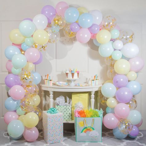 Pastel Balloon Arch, Pastel Balloon Garland, Pastel Party Decorations, Clear Balloons With Confetti, Rainbow Balloon Arch, Rainbow Party Supplies, Pastel Baby Shower, Balloon Arch Kit, Pastel Birthday