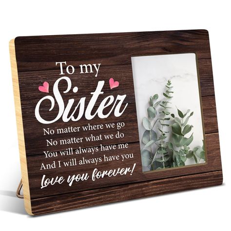 PRICES MAY VARY. Keepsakes to Cherish Memories - This textured photo frame can treasure your unforgettable memories. The rustic texture, good printing, and meaningful language make this wooden photo frame even more charming. Size - This rustic wood picture frame measures 8x10 inches and will fit any 4x6 inch photo. Quality Photo Frame - Made of high-quality MDF wood material. The modern design style and rustic wood background make it suitable for most home decorations. Additionally, this photo f Graduation Display, Rustic Wood Background, Photo Frame Gift, Sister Photos, Rustic Texture, Wooden Photo Frames, Wood Picture Frame, Wood Picture, Gifts For Sister