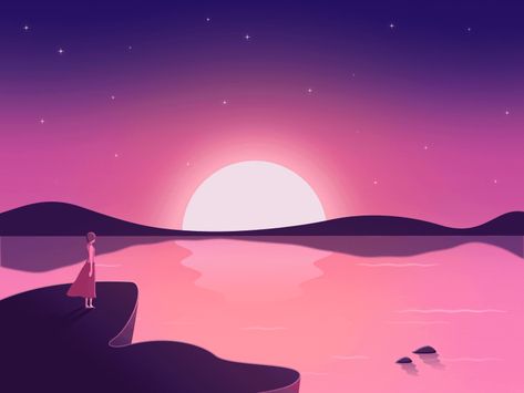 Sunset by Justinnnnn🐳 on Dribbble Sunset Animation, Sunset Cartoon, Looping Animation, Sunset Illustration, Sunset Graphic, Pixel Animation, Procreate Ipad Art, Sunset Sea, Desert Sunset