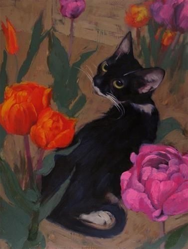 Cat In Garden, Cat In The Garden, Painting Cat, Painting Competition, Black Cat Art, Keramik Design, Going Viral, Artwork Images, Cat Painting