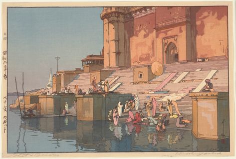 Hiroshi Yoshida, Bo Bartlett, Japanese Art Prints, Printmaking Art, Art Japonais, Japanese Woodblock Printing, Varanasi, Japanese Prints, Environment Concept Art