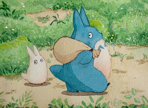 Ghibli Art Totoro, Studio Gibley Art, Totoro Watercolor Paintings, Studio Ghibli Color Pencil Art, Ghibli Drawing Watercolor, Studio Ghibli Painting Watercolor, Studio Ghibli Frog, Ghibli Scenes To Paint, Totoro Scenes