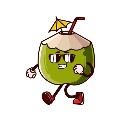 Coconut Pictures Cartoon, Coconut Character Design, Coconut Illustration Design, Coconut Emoji, Coconut Character, Coconut Cartoon, Coconut Illustration, Coconut Design, Character Walking