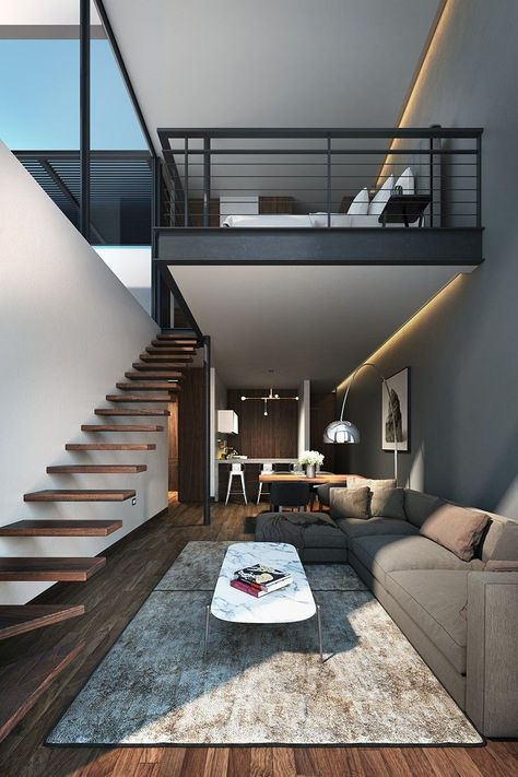 Loft bedroom by Aflo Arquitectos Open Toilet, Casa Open Space, Industrial Lofts, Asma Kat, Casa Loft, Open House Plans, تصميم للمنزل العصري, Stair Case, Loft Interiors