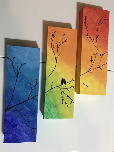 Painting On Three Canvas, Three Part Painting Canvases, Divided Painting Ideas, Triptych Painting Ideas, Multi Canvas Painting Ideas Easy, 3 Paintings In A Row Canvases, 3 Piece Painting Ideas, Positive Paintings Canvases, Split Canvas Painting