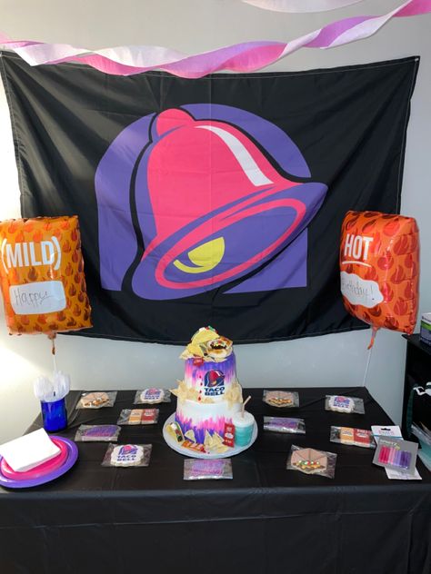 Taco Bell Trunk Or Treat, Taco Bell Party Theme, Taco Bell Themed Birthday Party, Taco Bell Birthday Party, Bell Birthday Party Ideas, Taco Bell Birthday, Taco Bell Party, Skateboard Birthday Party, Creative Birthday Ideas