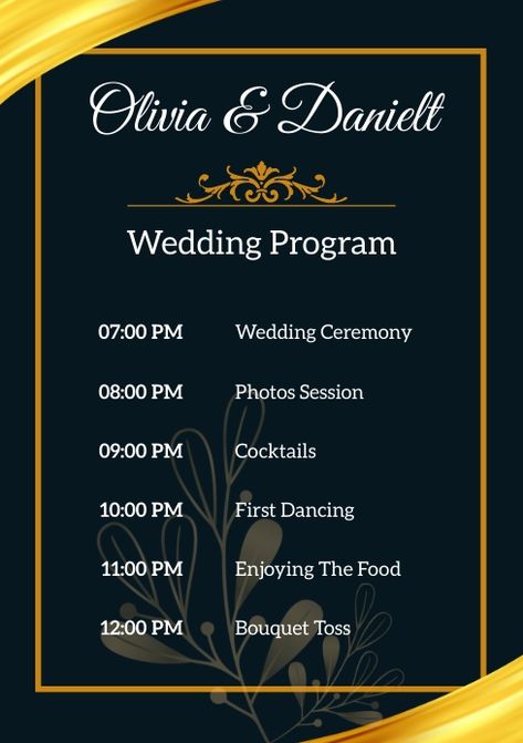 Gold Ornamental Wedding Program template Wedding Program Template Free, Wedding Program Design, Program Wedding, Free Wedding Invitation Templates, A4 Document, Wedding Programs Template, Bouquet Toss, Event Program, Template Wedding