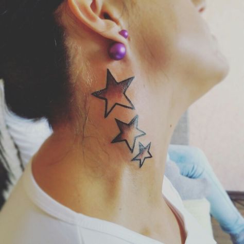 Stars tattoo to neck Stars On Neck Tattoo, Star Tattoo On Neck, 3 Star Tattoo, 3 Stars Tattoo, Tattoo On Neck, Star Tattoo Meaning, Tattoos About Growth, Side Neck Tattoo, Stars Tattoo