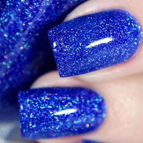 Cobalt Blue Nails, Bright Summer Acrylic Nails, Holographic Glitter Nails, Blue Glitter Nails, Jelly Nail, Blue Gel, Blue Nail Polish, Blue Nail, Glitter Nail Polish