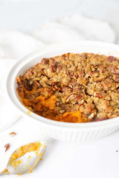 Sweet Potato Casserole — Mer and Meg's Escapades Apple Breakfast Cake, Sweet Potato Soufflé, Thanksgiving Casserole Recipes, Potato Souffle, Best Sweet Potato Casserole, Best Sweet Potato, Sweet Potato Casserole Easy, Sweet Potato Souffle, Sweet Potato Recipes Casserole