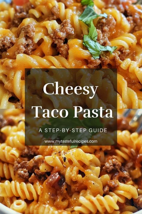 Craving comfort food? Try this Ultimate Cheesy Taco Pasta! Ready in just 30 minutes, it’s a quick and delicious way to satisfy your taste buds. Packed with ground beef, creamy cheese, and zesty taco seasoning, this dish is a must-try! Cheesy Pasta Recipes Ground Beef, Taco Ideas For Dinner Ground Beef, Taco Ground Beef Recipe, Ground Beef Taco Pasta, Cheesy Beef Taco Pasta, Taco Pasta Recipe, Cheesy Taco Pasta, Ground Beef Taco Seasoning, Taco Pasta Recipes