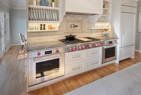 Under counter wall oven close to corner House Paint Interior, Revere Pewter, Interior Color Schemes, Gorgeous Bedrooms, Interior Painting, Elegant Kitchens, Design Seeds, Interior Paint Colors, Gray Interior