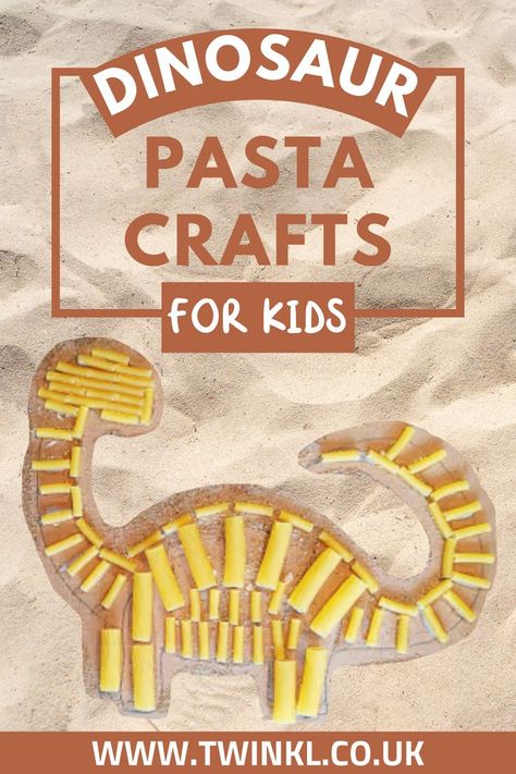 Pasta Crafts For Kids, Pasta Skeleton, Craft Dinosaur, Dinosaur Crafts Kids, Quick Kids Crafts, Fossils Activities, Dinosaur Crafts Preschool, Dinosaur Template, Dinosaur Theme Preschool