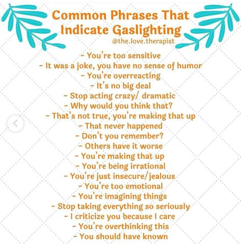 Gaslighting Phrases, Good Leadership Skills, Psychological Facts Interesting, Narcissism Relationships, Relationship Lessons, Relationship Psychology, Writing Therapy, Unhealthy Relationships, Emotional Awareness