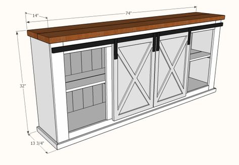 Tv Console Diy, Barn Door Tv Console, Pallet Entertainment Centers, Farmhouse Tv Console, Tv Tables, Barn Door Console, Diy Sliding Door, Built In Entertainment Center, Diy Entertainment