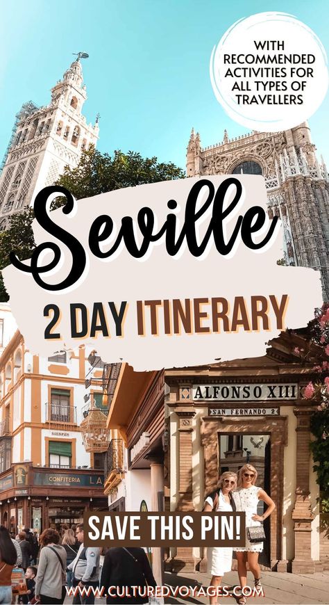 Make the most of 2 days in Seville with our comprehensive guide. This Seville Spain 2 day itinerary will help you discover the best of the city. Whether it's your first visit or a quick getaway, our Seville two days plan includes all the highlights. Experience the charm of Seville in two days. Dive into the details with Cultured Voyages. 3 Days In Seville, Seville Spain Itinerary, Seville Itinerary, Seville Spain Travel, Spain Seville, Andalusia Travel, Madrid Spain Travel, Europe Trips, Visit Spain