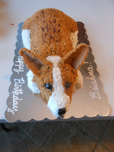 A dog cake made from a Holly Hobbie Pan Corgi Cake Ideas, Corgi Cake, Puppy Dog Cakes, Puppy Birthday Cakes, Dog Cake Recipes, Fondant Ideas, Puppy Cake, 3d Dog, Animal Cakes