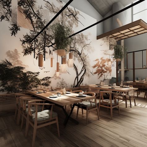 AI Generated restaurant interior design High End Japanese Restaurant Interior, High End Sushi Restaurant, Japandi Restaurant Design, Modern Sushi Restaurant Design, Sushi Interior Design, Sushi Bar Interior Design, Japandi Bar Design, Japandi Cafe Interiors, Japandi Restaurant Interior