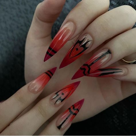 Nails Acrylic Anime Inspired, Anime Nails Inspiration, Sukuna Nails Acrylic, Gel X Nail Art Designs, Astrology Nails Acrylic, Sukuna Nail Ideas, Sukuna Inspired Nails, Anime Theme Nails, Anime Gel Nails