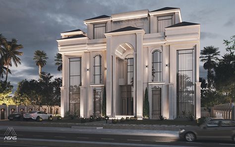 Modern Classic Villa Exterior, Neo Classic Exterior Design, Neo Classic Villa Exterior, Neoclassic Exterior, Neo Classic Villa, Classic Villa Exterior, Classic Exterior Design, Classic Villa Design, Villa Exterior Design