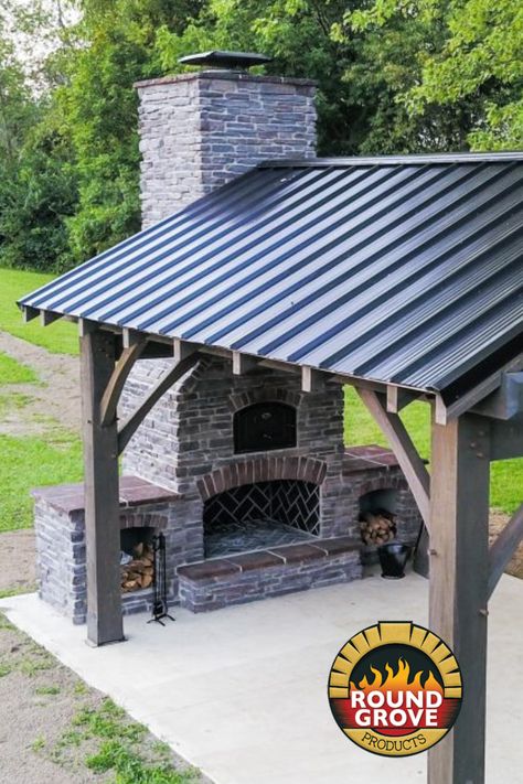 Bbq Pavilion Outdoor, Pergola Fireplace Ideas, Outdoor Pavilion With Fireplace And Kitchen, Outdoor Fireplace Pavilion, Outdoor Gazebo With Fireplace, Outdoor Oven And Fireplace, Corner Outdoor Fireplace Ideas, Outdoor Kitchen Fireplace, Outdoor Pavilion With Kitchen