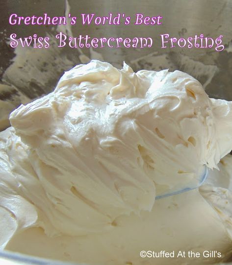 Gretchen's World's Best Swiss Buttercream Frosting Swiss Buttercream Frosting, Raspberry Oatmeal Muffins, Rhubarb Bread Pudding, Lemon Chiffon Cake, Raspberry Oatmeal, Smooth Icing, Custard Ice Cream, Swiss Buttercream, Cream Icing