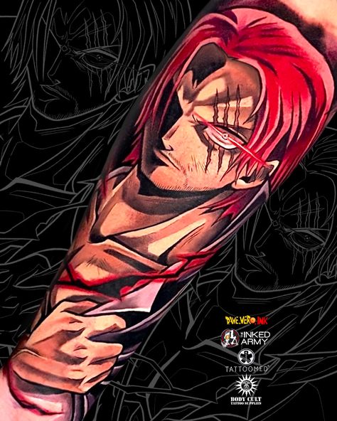 Shanks One Piece Tattoo Ideas, Shanks Tattoos One Piece, One Piece Shanks Tattoo, Shanks Tattoos Ideas, Shank Tattoo, Shanks Tattoos, Desire Tattoo, One Piece Anime Tattoo, Realistic Butterfly Tattoo