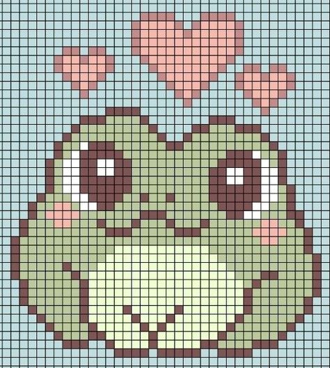 Pixel Art Pattern Dinosaur, Cartoon Pixel Art Grid, Tapestry Crochet Patterns Charts Free, Pixel Grid Ideas, Frog Pixel Art, Pixel Art Pattern Easy, Pixel Kawaii, Enjoying The Little Things, Grid Crochet