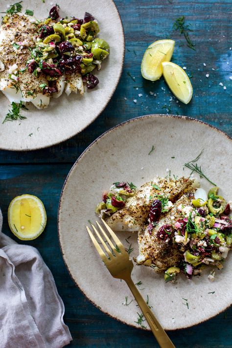 Baked Cod with Mediterranean Olive Salsa — My Diary of Us Olive Salsa, Roasted Olives, Clean Dinners, Mediterranean Spices, Olive Recipes, Olive Tapenade, Weeknight Dinner Recipes Easy, My Diary, Aip Recipes