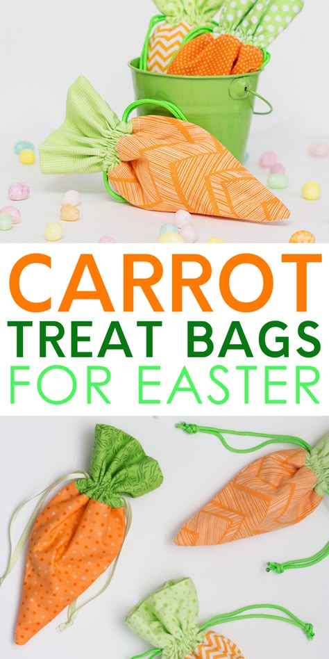 Spring is right around the corner so now is a great time to hop into some spring sewing. And not just any spring sewing…Easter sewing! Make these adorable Carrot Treat Bags this year for Easter - a perfect addition to your little one’s Easter basket! #carrottreatbags #eastersewingproject Carrot Bags For Easter, Carrot Treat Bag Pattern, Easter Placemats Patterns, Bunny Bag Sewing Pattern, Carrot Treat Bags, Bunny Treat Bags Diy, Easter Bunny Treat Bags Diy, Easy Easter Sewing Projects, Easter Gift Bags Diy